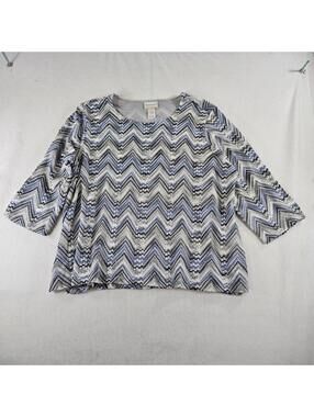 Alfred Dunner Womens 3X Blue Chevron Textured Top Short Sleeve